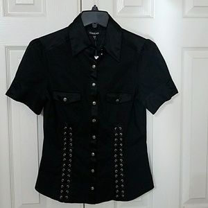 Bebe eyelet lace up black dress shirt